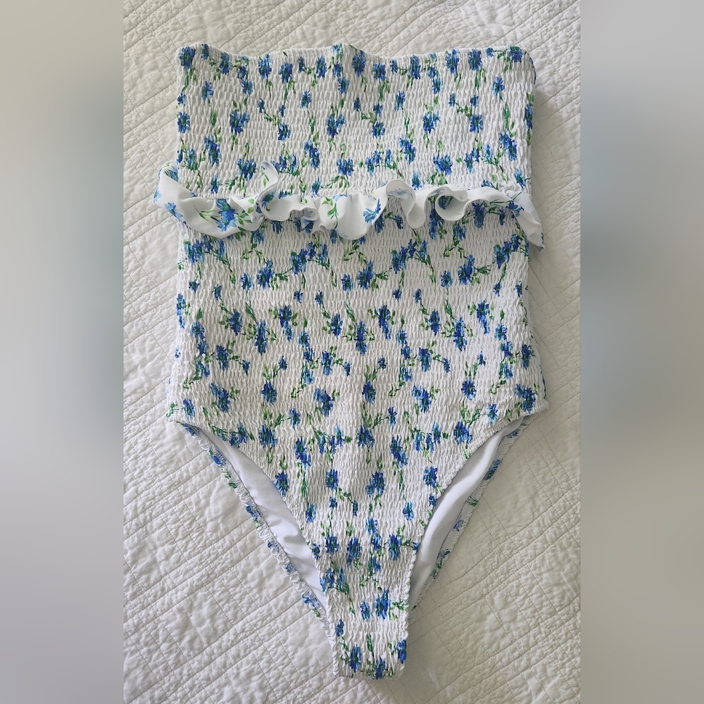 Tularosa Blue Floral Textured Swimsuit
